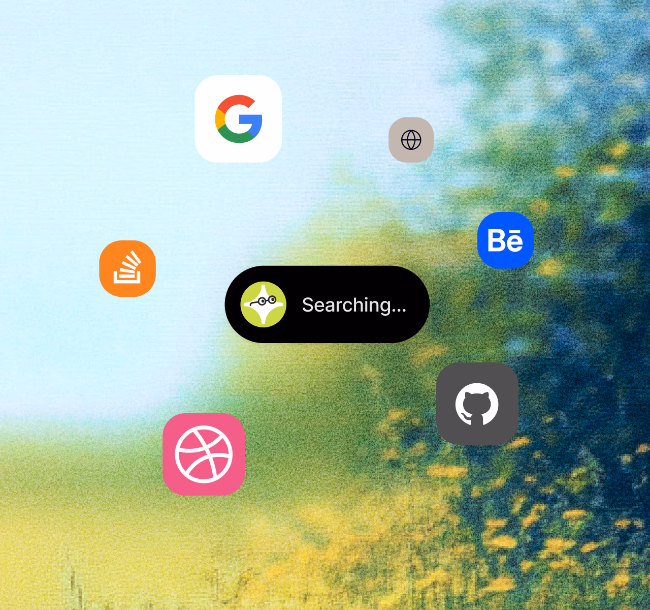 A Talentium search running across Google, GitHub, Behance, Dribbble, Stack Overflow and the open web